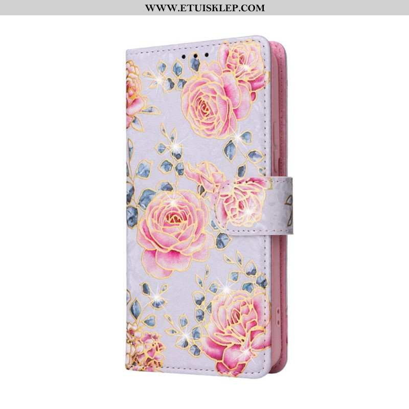 Etui Folio do Samsung Galaxy S23 Plus 5G Kwiaty Rfid Ze Smyczą